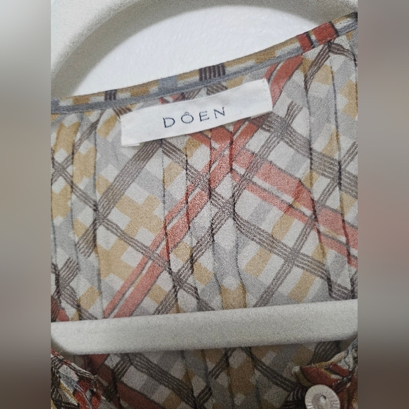 Doen Naret Tomato Emmeline Plaid 100% Silk Top Blouse Sz XS - Picture 6 of 16